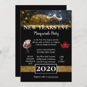 美しい黒の新年イブパーティー 招待状 (正面/裏面)