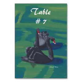 美しい黒スワンが泳ぐテーブルナンバーカード テーブルナンバー