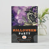 美しい黒フクロウ魔女ハットブラックハロウィン 招待状 (スタンド正面)