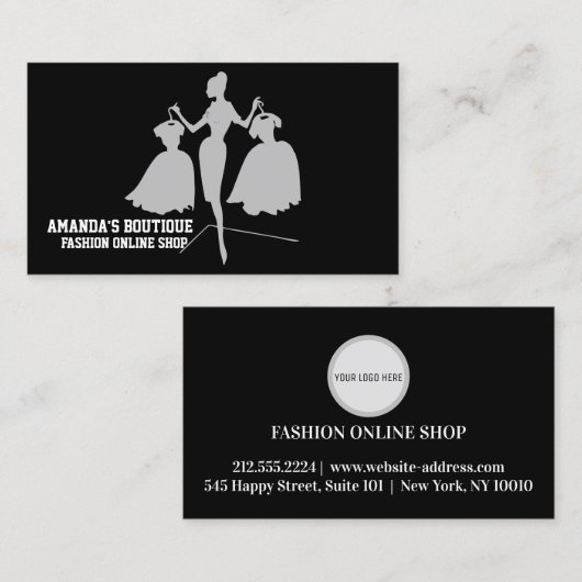 美しい黒モダンのファッション名刺 名刺 (正面/裏面)