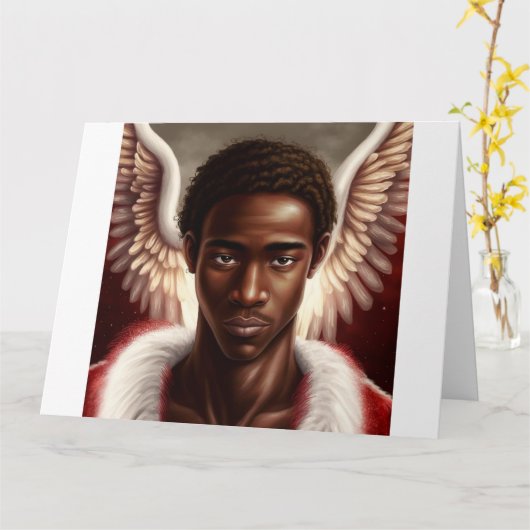 美しい黒人のアフリカの天使 カード (黄色い花)