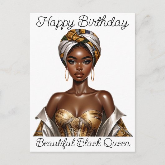 美しい黒人の女王様、お誕生日おめでとう、メラニン光り輝く ポストカード (正面)