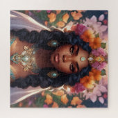 . .美しい黒人女性がフローラの冠をかぶる ジグソーパズル (横)