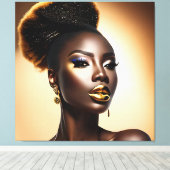 美しい黒人女性と金ゴールド キャンバスプリント (インサイチュ (ウッドフロア))
