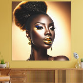 美しい黒人女性と金ゴールド キャンバスプリント (インサイチュ (リビング))