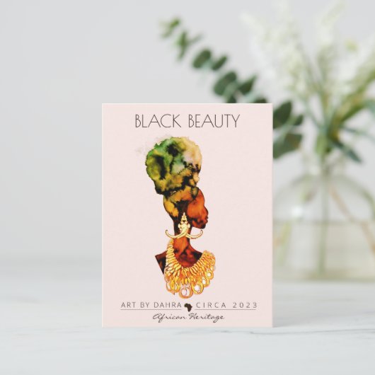 美しい黒人女性アフリカクイーン金ゴールドネックレス ポストカード (スタンド正面)