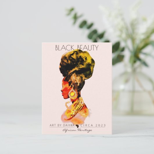 美しい黒人女性アフリカクイーン金ゴールドネックレス ポストカード (スタンド正面)