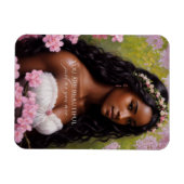 美しい黒人女性ピンクの花 マグネット (横)