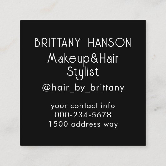 美しい黒人女性ヘアメイクアップスタイリスト スクエア名刺 (裏面)