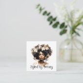 美しい黒人女性ヘアメイクアップスタイリスト スクエア名刺 (スタンド正面)