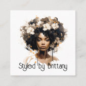 美しい黒人女性ヘアメイクアップスタイリスト スクエア名刺 (正面)