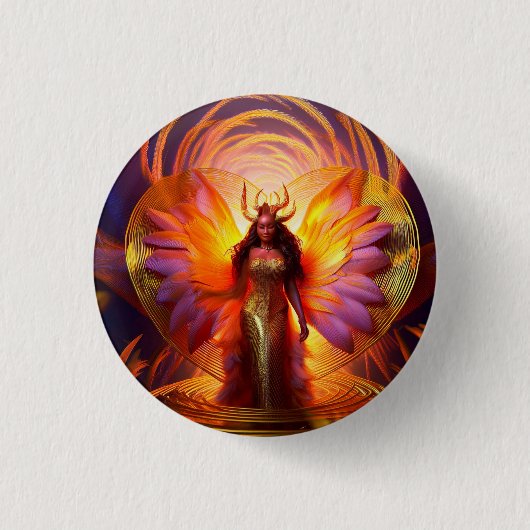 美しい黒人女性金ゴールドドレスハート背景 缶バッジ (正面)