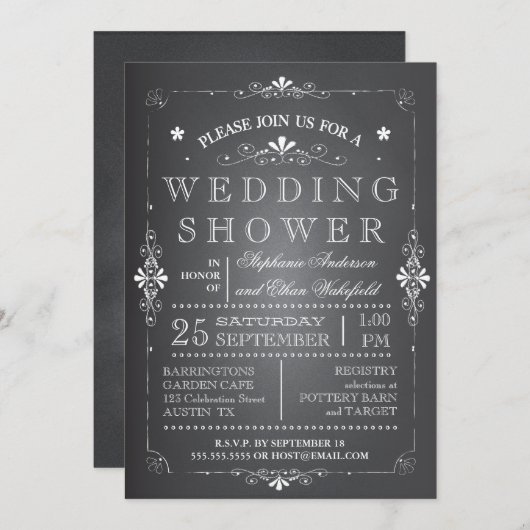 美しい黒板はウェディングシャワーをつなぎます 招待状 (正面/裏面)