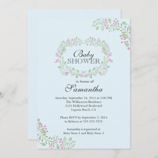 美しい黒板フローラフレームベビーシャワー 招待状