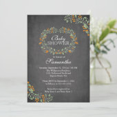 美しい黒板フローラフレームベビーシャワー 招待状 (スタンド正面)