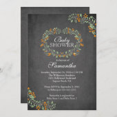 美しい黒板フローラフレームベビーシャワー 招待状 (正面/裏面)