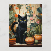 . .美しい黒猫が主婦のポーズを ポストカード (正面)