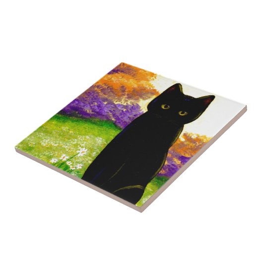 美しい黒猫の花の芸術Creationarts タイル (側面)