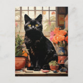 . .美しい黒猫の観葉植物 ポストカード (正面)