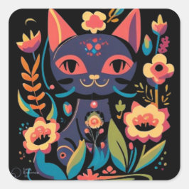 美しい黒猫シール スクエアシール