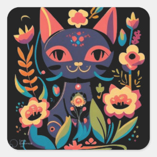 美しい黒猫シール スクエアシール