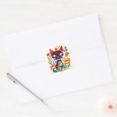 美しい黒猫フォークアートの花柄イラスト スクエアシール (封筒)