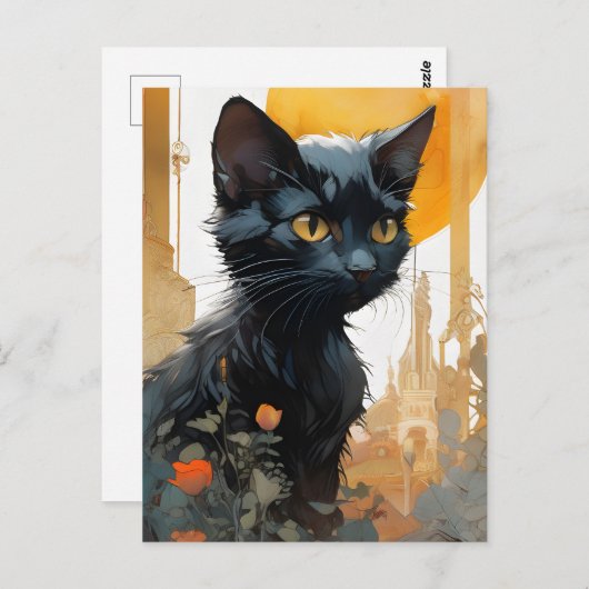 美しい黒猫 ポストカード (正面/裏面)
