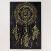 美しい黒金ゴールドドリームキャッチャー曼荼羅 ジグソーパズル (縦)