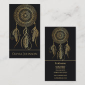 美しい黒金ゴールドドリームキャッチャー曼荼羅 名刺 (正面/裏面)