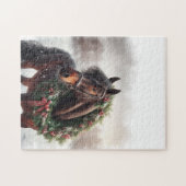 美しい黒馬とリース動物 ジグソーパズル (横)