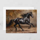 美しい黒馬の油絵 ポストカード (正面/裏面)