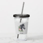 美しい黒馬の頭のポートレート水色 アクリルタンブラー (裏面)