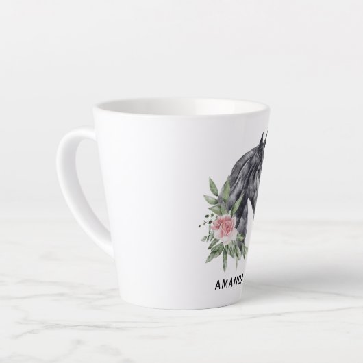 美しい黒馬の頭のポートレート水色 カフェラテマグ (左アングル)