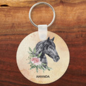 美しい黒馬の頭のポートレート水色 キーホルダー (正面)