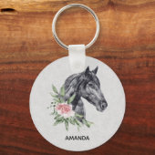 美しい黒馬の頭のポートレート水色 キーホルダー (正面)