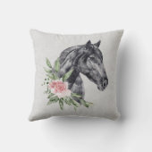 美しい黒馬の頭のポートレート水色 クッション (裏面)