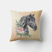 美しい黒馬の頭のポートレート水色 クッション (裏面)