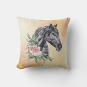 美しい黒馬の頭のポートレート水色 クッション (正面)