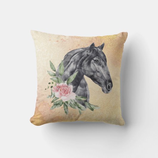 美しい黒馬の頭のポートレート水色 クッション (正面)