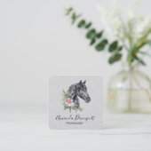 美しい黒馬の頭のポートレート水色 スクエア名刺 (スタンド正面)