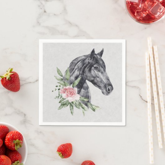 美しい黒馬の頭のポートレート水色 スタンダードカクテルナプキン (インサイチュ)