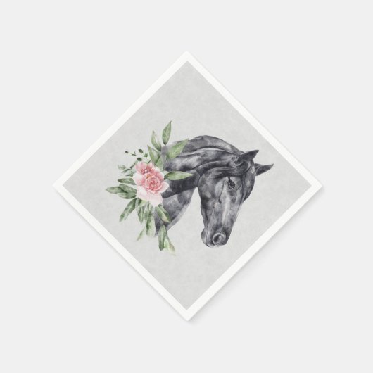 美しい黒馬の頭のポートレート水色 スタンダードカクテルナプキン (角)