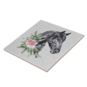 美しい黒馬の頭のポートレート水色 タイル (側面)