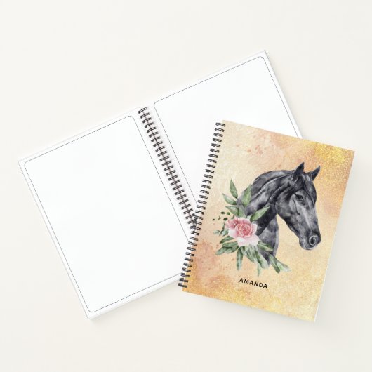 美しい黒馬の頭のポートレート水色 ノートブック (内部)