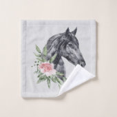 美しい黒馬の頭のポートレート水色 バスタオルセット (ウォッシュタオル)