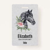 美しい黒馬の頭のポートレート水色 バッジ (裏面)