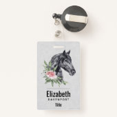 美しい黒馬の頭のポートレート水色 バッジ (裏面リトラクタブル付き)