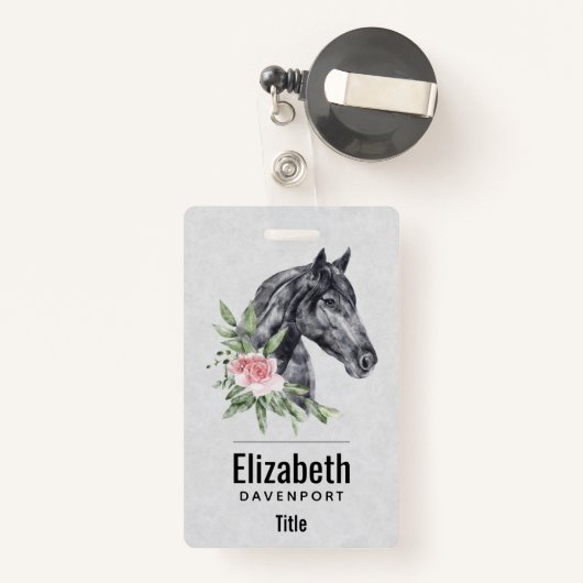 美しい黒馬の頭のポートレート水色 バッジ (裏面リトラクタブル付き)