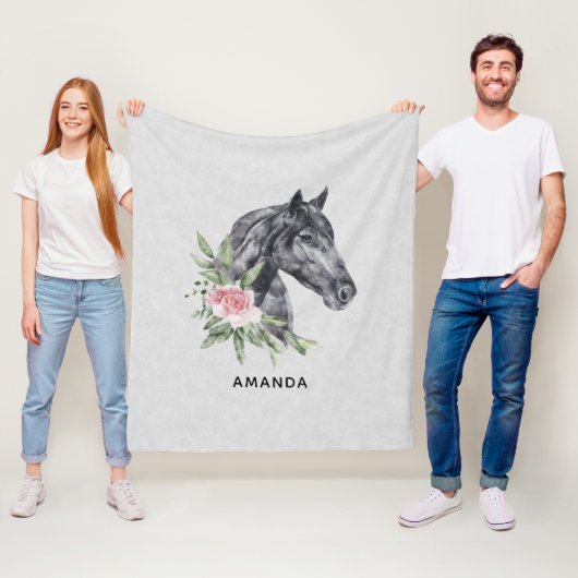 美しい黒馬の頭のポートレート水色 フリースブランケット (インサイチュ)