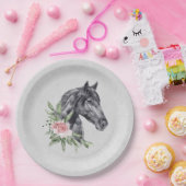 美しい黒馬の頭のポートレート水色 ペーパープレート (パーティー)